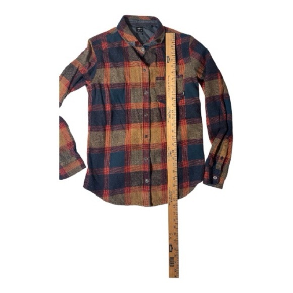 Prana Golden Canyon Flannel Plaid Button Up Top Size S Hiking Bonfire Grunge - Picture 4 of 9